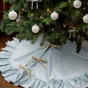 Vertintong 48 Inches Velvet Christmas Tree Skirt Blue with Gold Embroidered Holly Fur Plush Tree Skirt Luxury Xmas Skirts for Merry Christmas Party Vintage Holiday Decorations