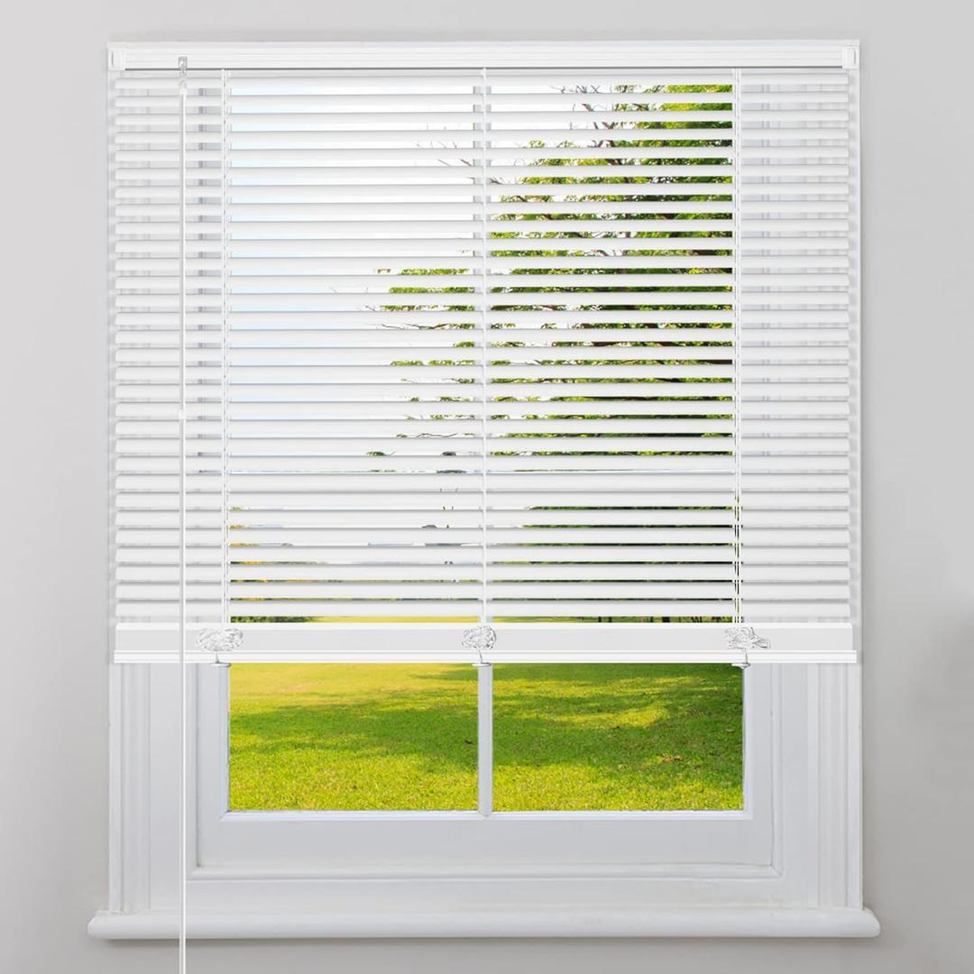Kokorona Cordless Mini Blinds Horizontal Venetian Blinds Vinyl Window Shades Light Filtering Privacy Room Darkening Blinds for Bedroom, Kitchen, Office, 38" W X 64" H, White