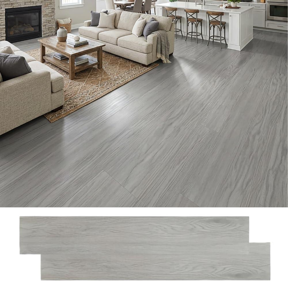 36-Pack 52 Sq.Ft 35in×5.9in,Peel and Stick Floor Tile Vinyl Flooring, Waterproof Self-Adhesive Vinyl Floor Tiles for Kitchen,Bedroom, Living Room,Light Gray.
