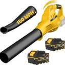 Leaf Blower Cordless with 2X 4.0Ah Batteries and Charger, 150MPH Lightweight Cordless Blower, 3 Speeds Small Battery Operated Leaf Blowers for Lawn Care, Patio, Yard, Leaves, Grass, Dust (Yellow)