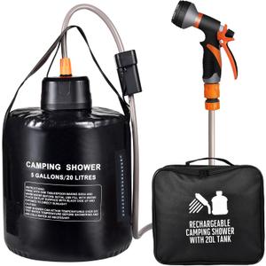 5 Gallon Water Bag Portable Outdoor Camping Shower, Solar Heated, Electric Shower, 8 Spray Modes, Built-in Thermometer, Suitable for Hiking/Backpacking, Camping, Travel, Beach, Pets, Flowers.