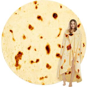 SeaRoomy Burritos Tortilla Throw Blanket, Tortilla Wrap Blanket, Novelty Tortillas Round Giant Round Soft Blankets for Adults and Kids (Yellow, 60 Inches)