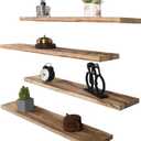 Wood Floating Shelves for Wall, Wooden Wall Shelves for Bedroom, Wall Mounted Shelves for Living Room, Set of 4 Light Brown 36 Inch