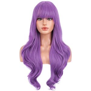 BERON Purple Wig Long Wavy Purple Wig with Bangs for Women Daily Party Hairnet Include