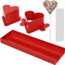 Heart Cake Pop Mold Set with 9 Inch Tray and Sticks, Circle Cake Pop Cutter and Pusher, Baking Molds Kit for Parties, Wedding, Home Desserts Making - Red
