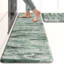KIMODE Kitchen Mats Cushioned Anti Fatigue, Abstract Kitchen Rugs Sets of 2, Non Slip Kitchen Mats for Floor, Padded Kitchen Floor Mats for Sink Laundry Office Desk Green Multi 17"x47"+17"x29"