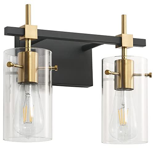 SOLFART Vintage Vanity Light Fixtures Wall Light for Bathroom Over Mirror Light with Glass Shade Light Fixtures (2 Lights-Exclude Bulb)