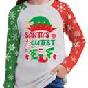 Christmas Big Girls Raglan Patchwork Snowflake Long Sleeve Funny Shirt Xmas Santa's Cutest Elf Cute Top Red Green 14 Years