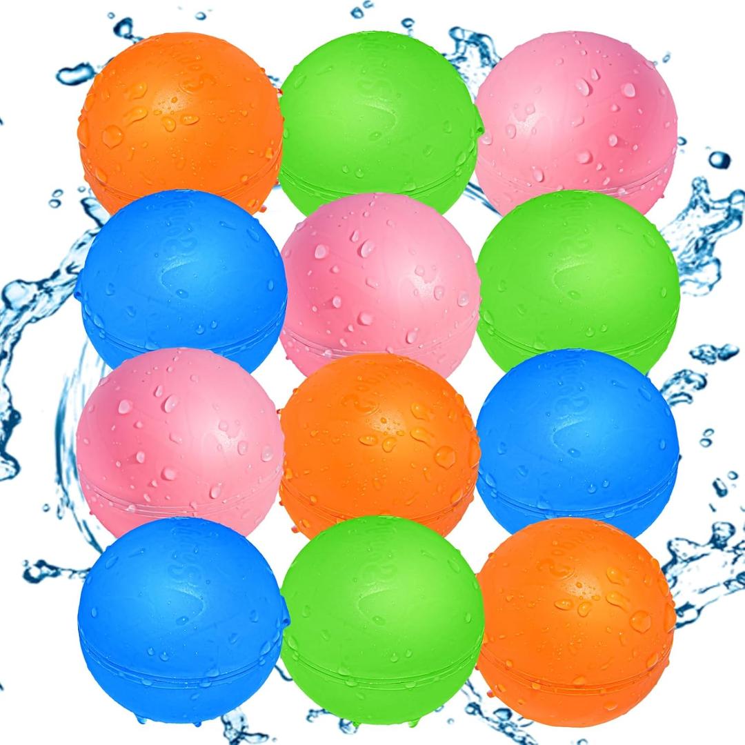 12 Pcs Reusable Water Balloons, Refillable Water Bomb Splash Balls Quick Fill Self Sealing, Summer Water Toy for Outdoor Activities