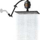 Hibbent All Metal Rain Filtered Shower Head, 12'' High Pressure Rainfall Showerhead with 16" Shower Extension Arm, 20 Stage Shower Filter, Solid Brass Adjustable Shower Arm Extender, Matte Black