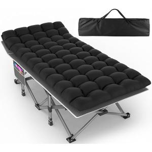 ZENPETIO 32in XXL Folding Camping Cot for Adults with Mattress, 900LBS Heavy Duty Portable Camp Bed, Oversized Foldable Sleeping Cot for Camping, Travel, Office (Gray Cot + Black Mattress), 32IN – XXL Wide Comfort