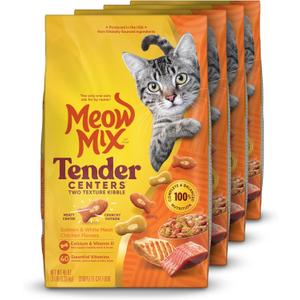 Meow Mix Tender Centers Dry Cat Food, Salmon & White Meat Chicken Flavors, 3 Pound Bag (Case of 4) (EXP 04/04/27)