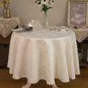 GLORY SEASON Round Tablecloth Waterproof Spillproof Lace Trim Table Cloth for Wedding Kitchen Dinning Tabletop Decoration,Table Cover for Outdoor and Indoor, 90 Inch Round, Ivory White