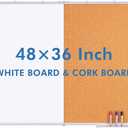 Magnetic White Board and Cork Board Combo, 48 X 36 inches Whiteboard Bulletin Combination Board, Wall Mounted Dry Erase Message Board for Home, School and Office