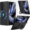 Hoerrye for Samsung Galxy Z fold 7 Case - Compatible with MagSafe [2Pcs Screen Protector] [Military-Grade Drop Protection] Carbon Fiber Magnetic Cover with 360 Adjustable Stand, Black