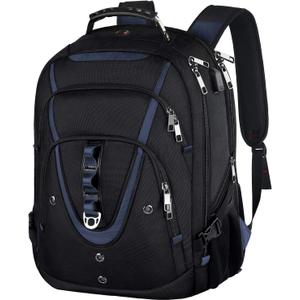 17.3 Laptop Backpack for Men Women, Extra Large Travel laptop Backpack with Rain Cover, TSA Friendly Flight Approved with RFID Anti Theft Pocket and USB Charger Port, Water Resistant School BookBag (17inch(19.0 *14.6*10"), Black-blue)