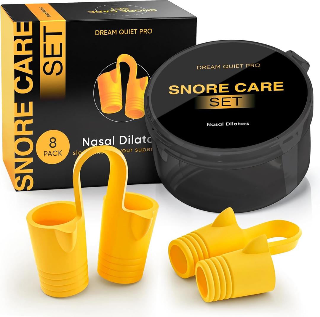 Nasal Dilators - Nose Clips to Reduce Snoring & Better Sleep  Comfortable Silicone Snore Stopper  Less Snoring Nose Vents  8 Pack (Infinite Yellow Space)
