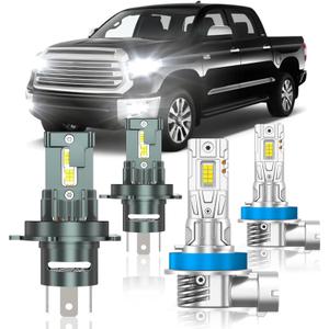 Fit for Toyota Tundra 2014-2021 Light Bulbs, High/Low Beam Fog Light Bulbs Combo, 800% Brightness, 6000K Cool White, Plug and Play, Pack of 4
