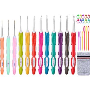 Ergonomic Crochet Hooks Set with Case, 12PCS Crochet Hooks for Arthritic Hands, Size from 0.8mm~6.0mm
