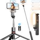 Stable Selfie Stick Tripod with Fill Light, 44 Inch Extendable Selfie Stick with Wireless Remote and Tripod Stand 360 Rotation for iPhone 15/14/13/12/11 Pro/XS Max/XS/XR/X/8/7, Samsung and Smartphone (Black)