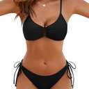 Blooming Jelly Womens Sexy 2 Piece Bikini Sets Cheeky High Cut Bathing Suit Color Block Textured U-Wire Swimsuits 2026, L