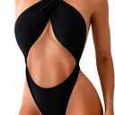 Kaei&Shi Sexy One Piece Swimsuit for Women,Cut Out Criss Cross Bathing Suit,Thong Monokini Swimsuits (Medium, Black)