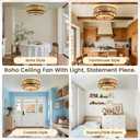 OYYPTDZM 20" Rattan Boho Ceiling Fan with Light, Flush Mount Remote Control, 6-Speed Quiet Reversible DC Motor, Bamboo Farmhouse Chandelier Fan Fandelier for Bedroom, Living Room, E26 Base