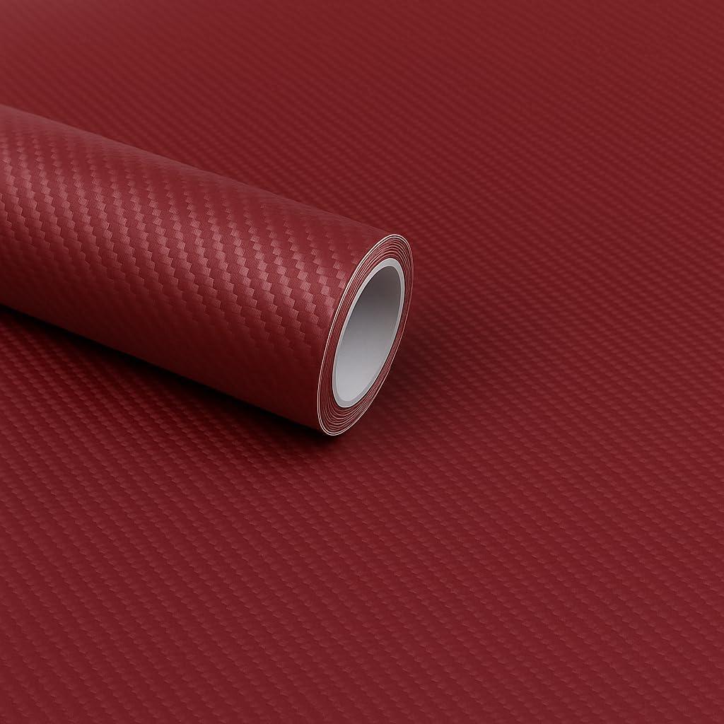 RockRose 3D Matte Burgundy Red Carbon Fiber Vinyl Wrap Self-Adhesive, Anti-Wrinkle & Air Release | DIY Automotive Film for Cars, Bikes, and More (3FT x 5FT) (EXP 11/28/35)