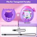 3 x ANKHOH Case for Tamagotchi Paradise, Soft Silicone Protective Cover & Skin with Detachable Lanyard for Virtual Electronic Pet , Anti-Scratch Holder for Travel and Everyday Carry (Purple)