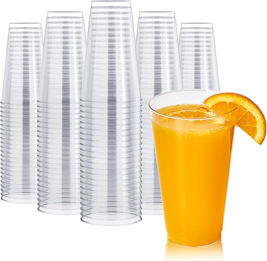 FOCUSLINE 200 Pack 16 oz Clear Plastic Cups, Large Disposable Cups Plastic Party Cup, 16 Ounce Heavy duty Clear Cups for Party, Wedding, Thanksgiving, Halloween, Christmas