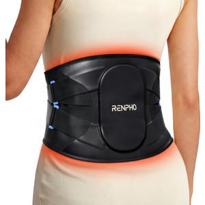RENPHO Heating Pad for Back Brace, FSA Eligible HSA, Fathers Day Dad Gifts, Portable Cordless Wearable Belt with Massager, Lower Back Support Pain Relief with 5 Heat 3 Vibration, Detachable Support (Black)