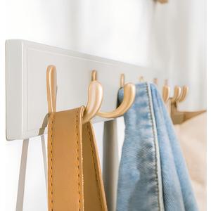Coat Rack Wall Mount Coat Hanger Wall Heavy Duty with 5 Hooks Rail 100% Natural Bamboo Hook Rack Board Clothes Jacket Hanger Coat Rack for Wall Bedroom Entryway(White)
