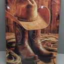SWQYLB Western Cowboy Canvas Wall Art Vintage Hat And Boots Pictures West Rodeo Painting Prints Men's Cave Bedroom Office Farmhouse Decor Framed (16.00" x 24.00")
