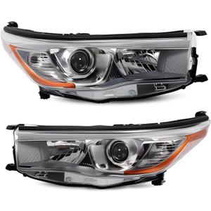 81110-0E250 81150-0E250 Halogen Headlight Compatible with 2014-2016 Highlander LE Plus/LE/Limited/XLE Headlamp Black Housing Driver & Passenger Side