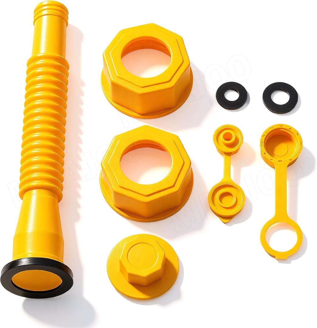 Yellow Gas Can Nozzle Kit, Half, Two, Five & Ten Gallon Can Vent Caps, Base Caps, Rubber Pad & Spout Cover