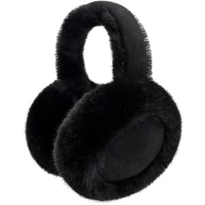 Ear Muffs for Winter Women Foldable Fuzzy Cold Outdoor Earmuffs Soft Faux Furry Ear Warmers Covers (Black)