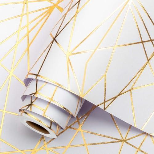 Homeral Kraft Wrapping Paper Roll - 3D Embossed Geometric Pattern with Gold Foil, Classic Design Gift Wrap for Birthday, Baby Shower, Neutral Paper, All Occasions - Mini Roll - 17 Inch x 16.5 Feet
