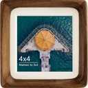 Handcrafted Natural Wood Picture Frame with Mat for Wall and Tabletop display (Walnut, 4x4 matted to 3x3)