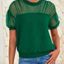 PRETTYGARDEN Women's 2025 Summer Crew Neck Short Sleeve Shirts Lace Going Out Sheer Mesh Crop Tops Dressy Casual Blouses (Green, M)