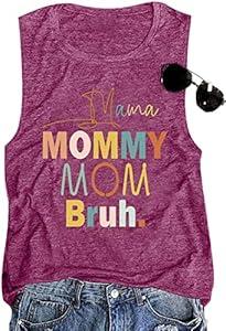 Women Mama Mommy Mom Bruh Tank Tops Cute Mom Graphic Funny Colorful Letter Print Sleeveless Vest Top (XL, Purple)
