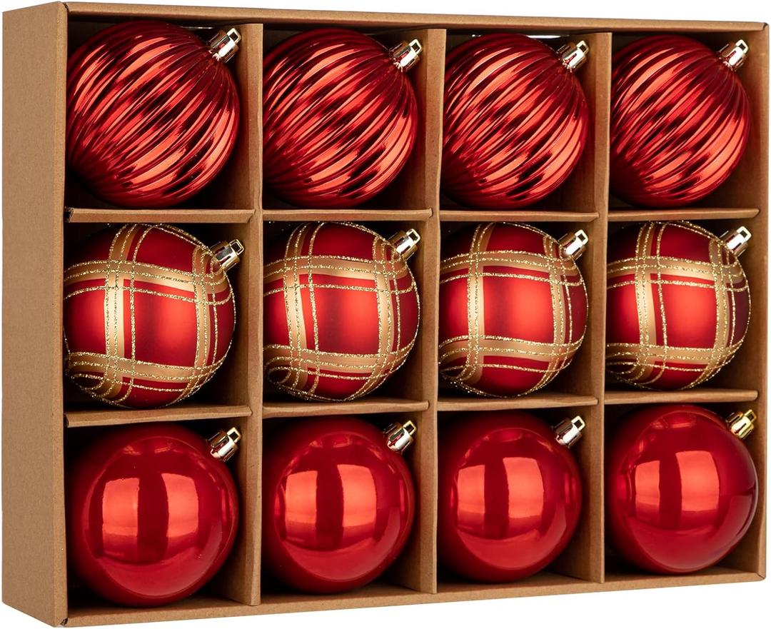 12 Pcs Christmas Ball Ornaments 3.15'' Shatterproof Plastic Hanging Balls Christmas Tree Decoration Ornaments for Xmas Holiday Party Wedding Decor - Red