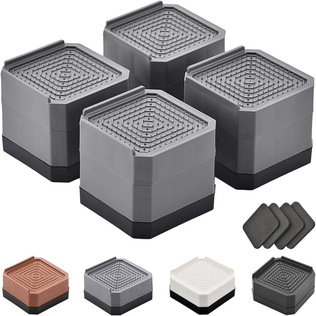 Bed Risers Furniture Risers Heavy-Duty Rectangular Adjustable Block Lift to 3 inches and 4.3 inches Desk, Sofa, Chair Legs, Refrigerator, Washing Machine Support up to 4000 pounds (2 layer(3inches), Square-grey-4 Pack)