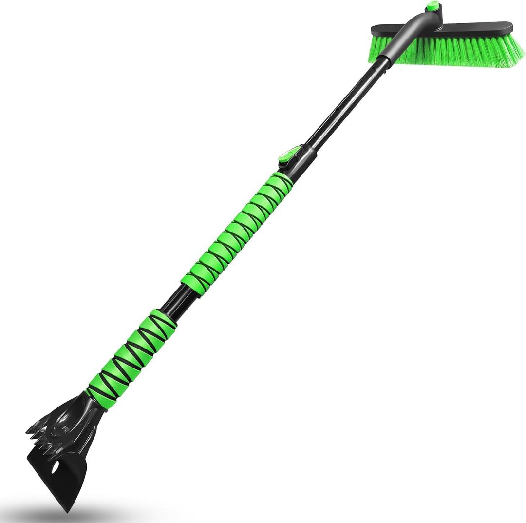 HEEYA 44 Inch Snow Brush for SUV, Ice Scraper for Car Windshield Window, Extendable Snow Scraper and Brush with Comfortable Foam Grip for Truck Vehicle Automobile - Green