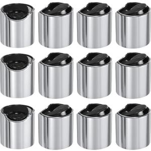 Uxcell 12pcs Aluminized Plastic Disc Top Caps, 24/410 Replacement Press Caps for Squeeze and Refillable Bottles, Durable Dispensing Lids, Silver Black