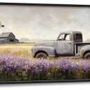 Rustic Truck Wall Art Farmhouse Lavender Barn Pictures Wall Decor Country Large Master Over Above Bed Canvas Prints Horizontal Modern Artwork Painting Home Office Decorations For Bedroom 30"x60"