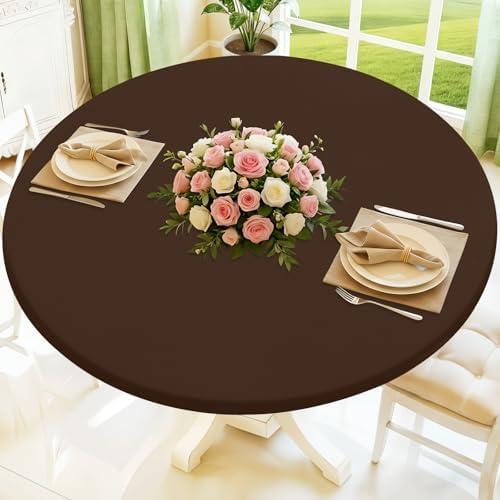 Moosfor Round Spandex Tablecloth, Elastic Fitted Waterproof Tablecloths for 57"-68" Tables, Stretch Washable Picnic Table Cover for Camping, Dining, Indoor and Outdoor, Coffee