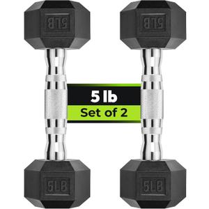 Hex Dumbbell Rubber Encased Strength Training Dumbbells, Hand Weight For Workout & Exercise/Pair of 5LB