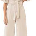 GAMISOTE Womens Wide Leg Jumpsuits Short Sleeve Tie Knot Front Summer Long Romper (Beige, S)