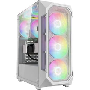 GAMDIAS White ATX Mid Tower Gaming Computer PC Case w/Tempered Glass, Built-in 4X 120mm ARGB Fans, Support Up to 6X 120mm Fans, 360mm AIO/Radiator, 340mm GPU/VGA, 160mm CPU Air Cooler