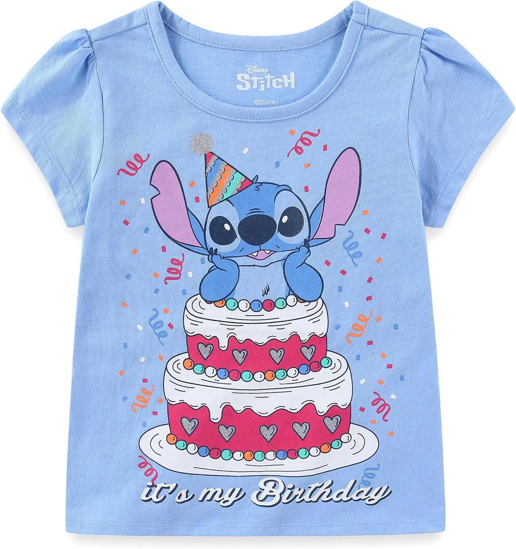 Disney Princess Lilo & Stitch Snow White Moana Minnie Mouse Birthday Girls Short Sleeve T-Shirt for Toddler and Big Kids (8, Sky Blue)